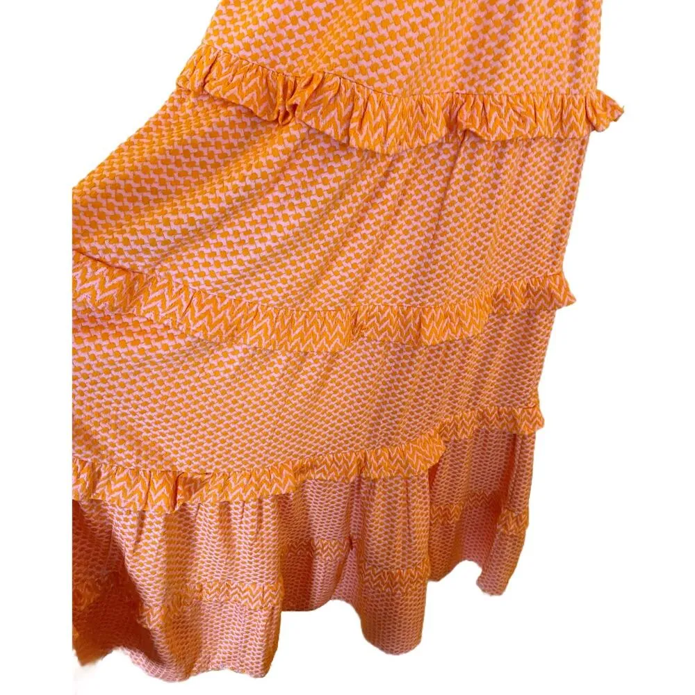 CECILIE COPENHAGEN Mina Dress Long Tiered Maxi Embroidered Tangerine Large NWT Orange - Image 5