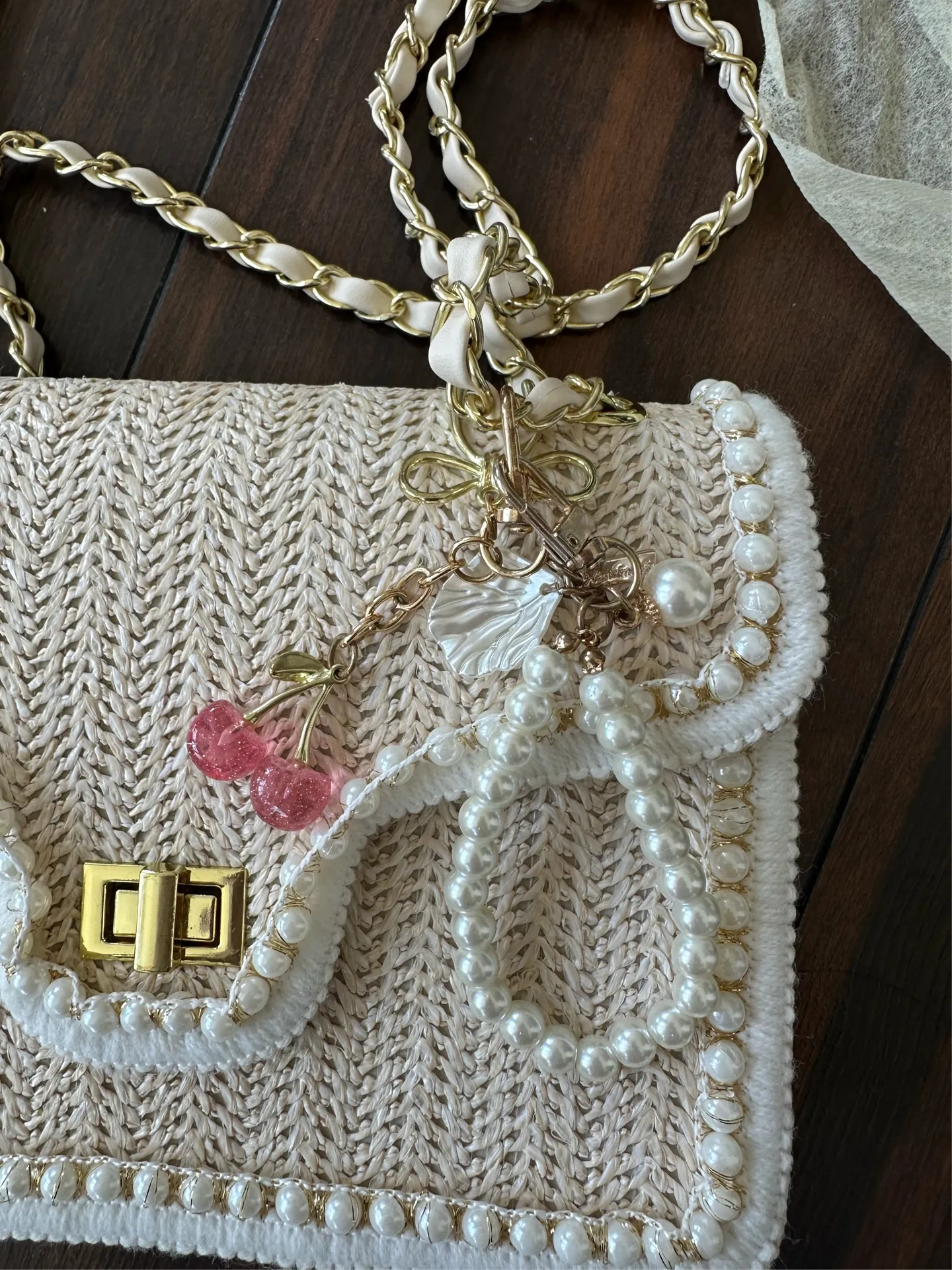 Shein woven shoulder bag with bag charms - Image 7
