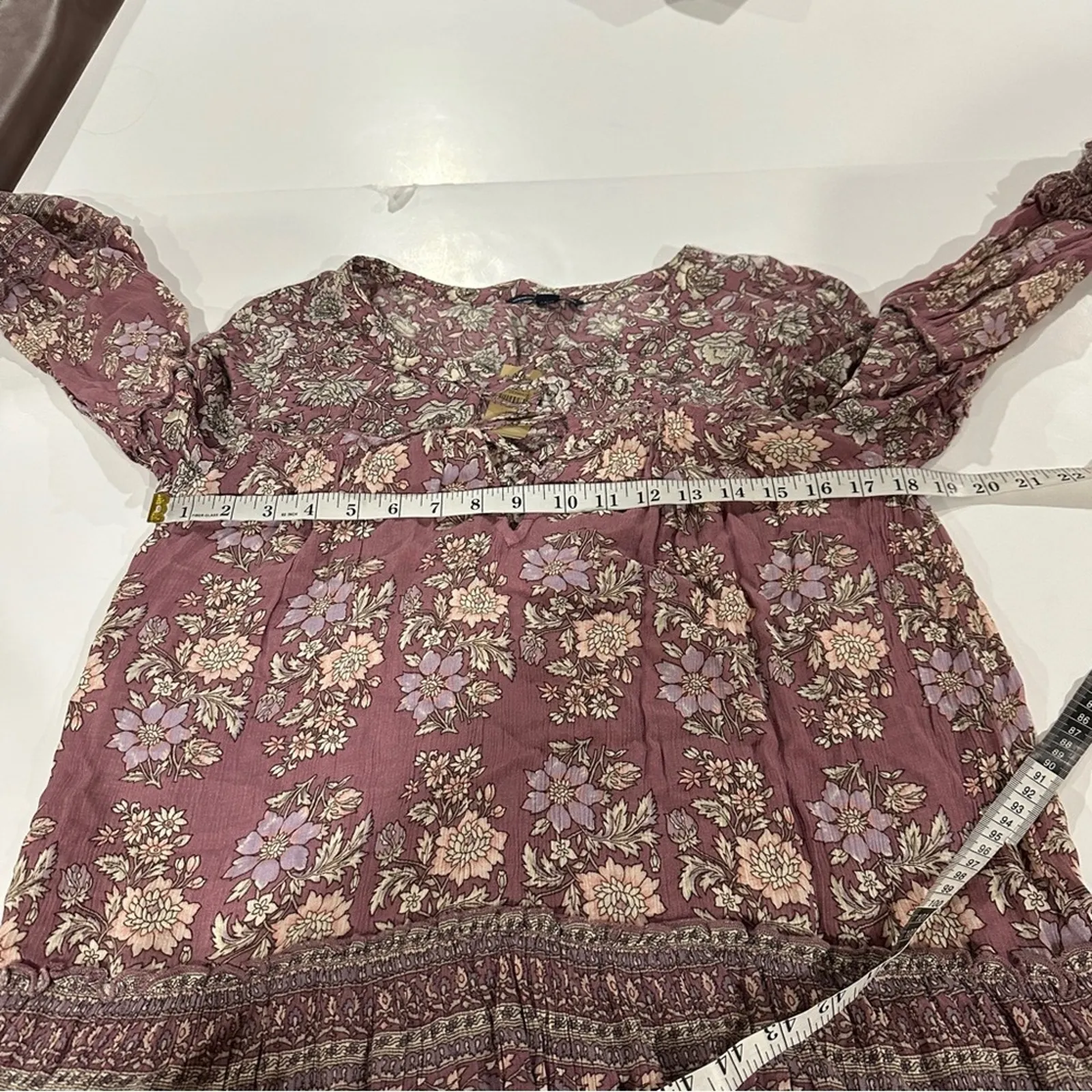 American Eagle‎ Purple Floral Print Long Sleeve Bell Sleeve Blouse Size M - Image 8