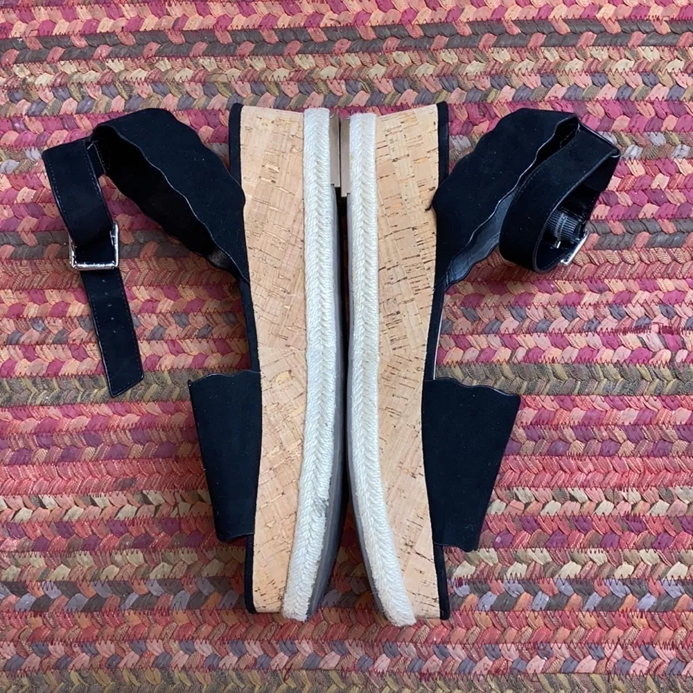 MARC FISHER BLACK SUEDE WEDGE SANDALS PLATFORM BUCKLE - Image 2