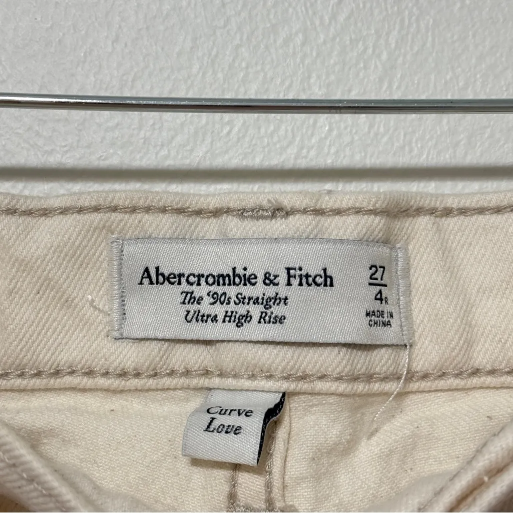 Abercrombie & Fitch The 90s‎ Straight Ultra High Rise Size 27 4 Split Hem Cream - Image 4