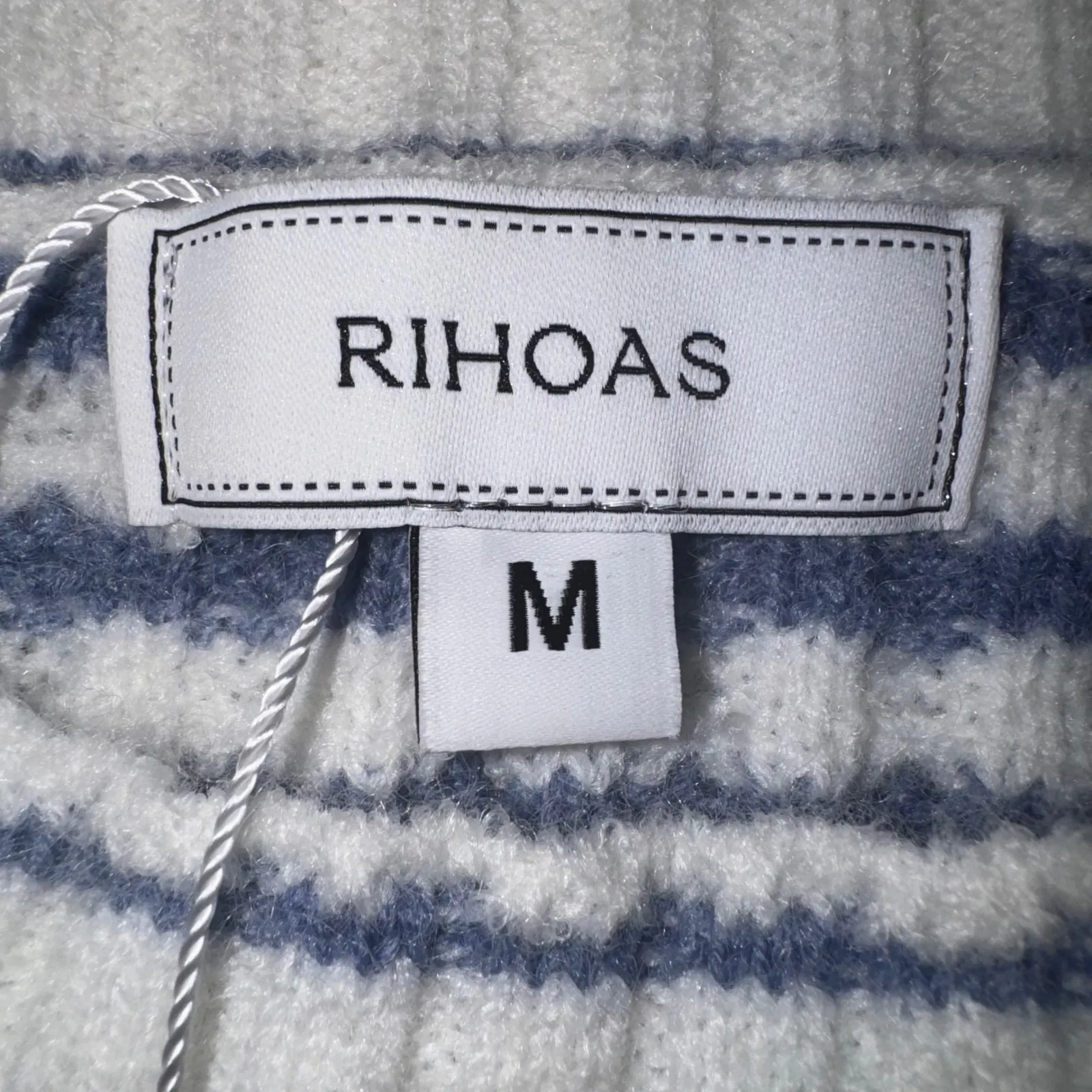 RIHOAS Blue White Stripe Knit Cropped Sweater Short Sleeve Women's Size M Size M - Image 5