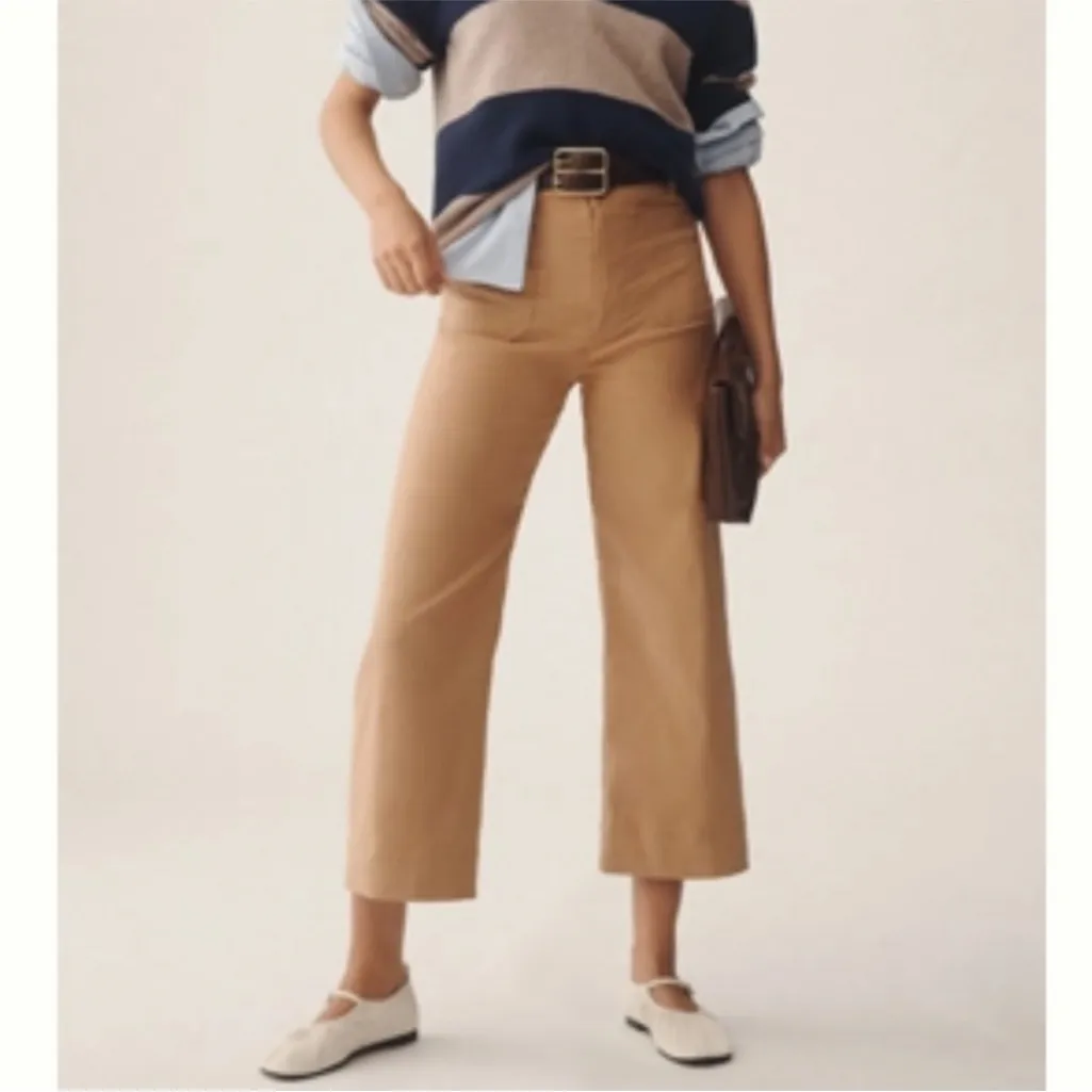 Maeve Anthropologie The Colette Wide Leg Crop Magic Fabric Pants Tan Size 31 - Image 2