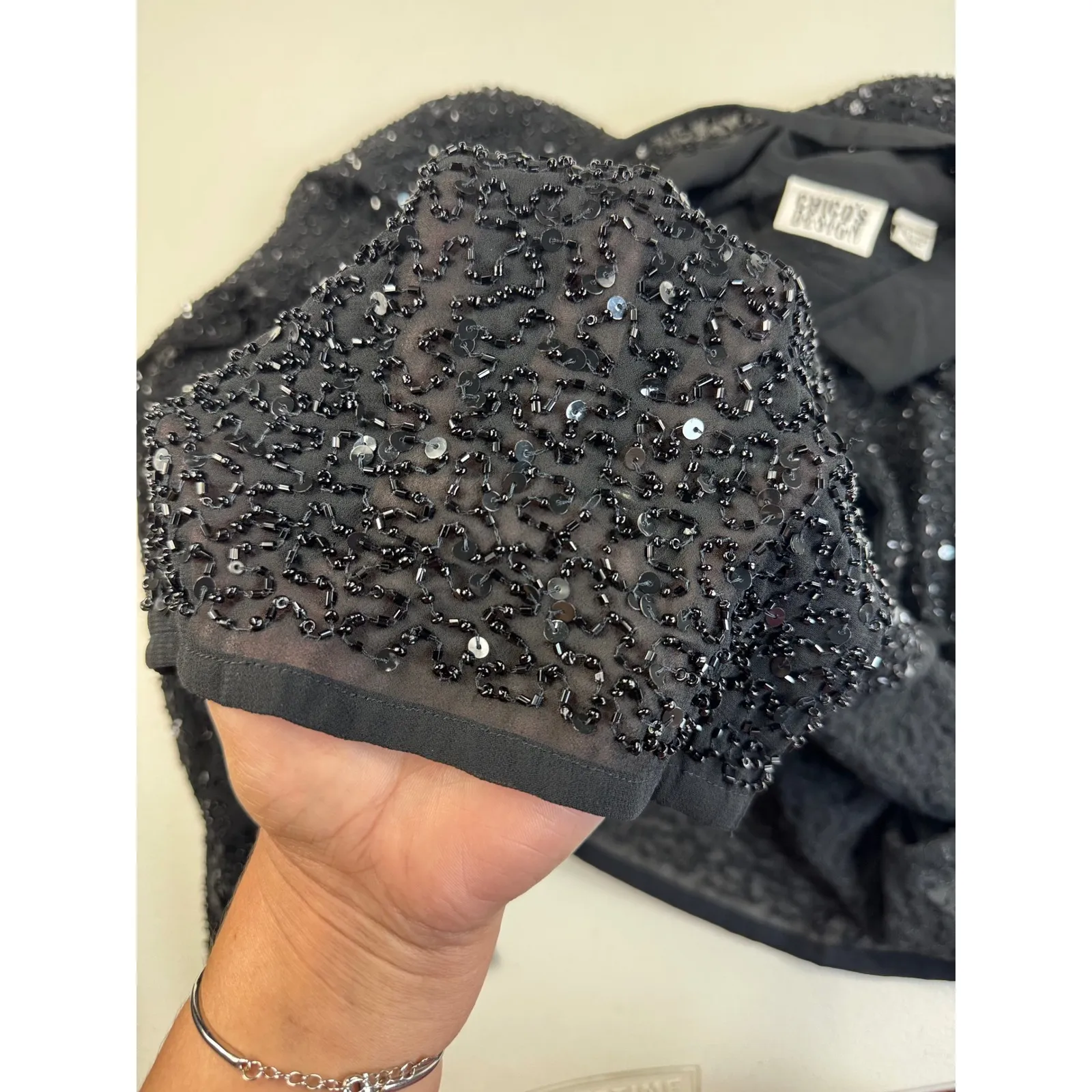 Chico's Design Beaded Sequin Embellished Party Top Black‎ Button Down Blouse 1 - Image 5