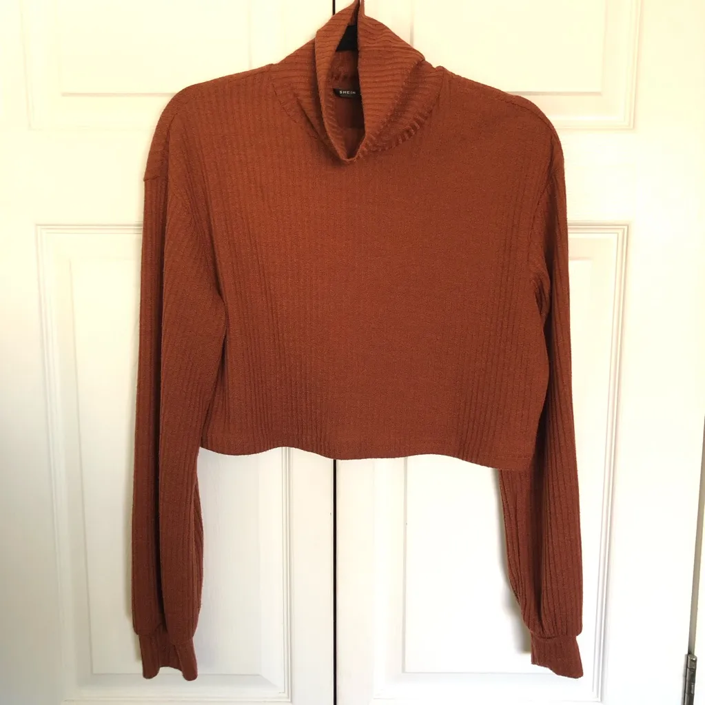 Rust Orange Ribbed Cropped Sweatshirt and Jogger Set Size M Size M - Image 7
