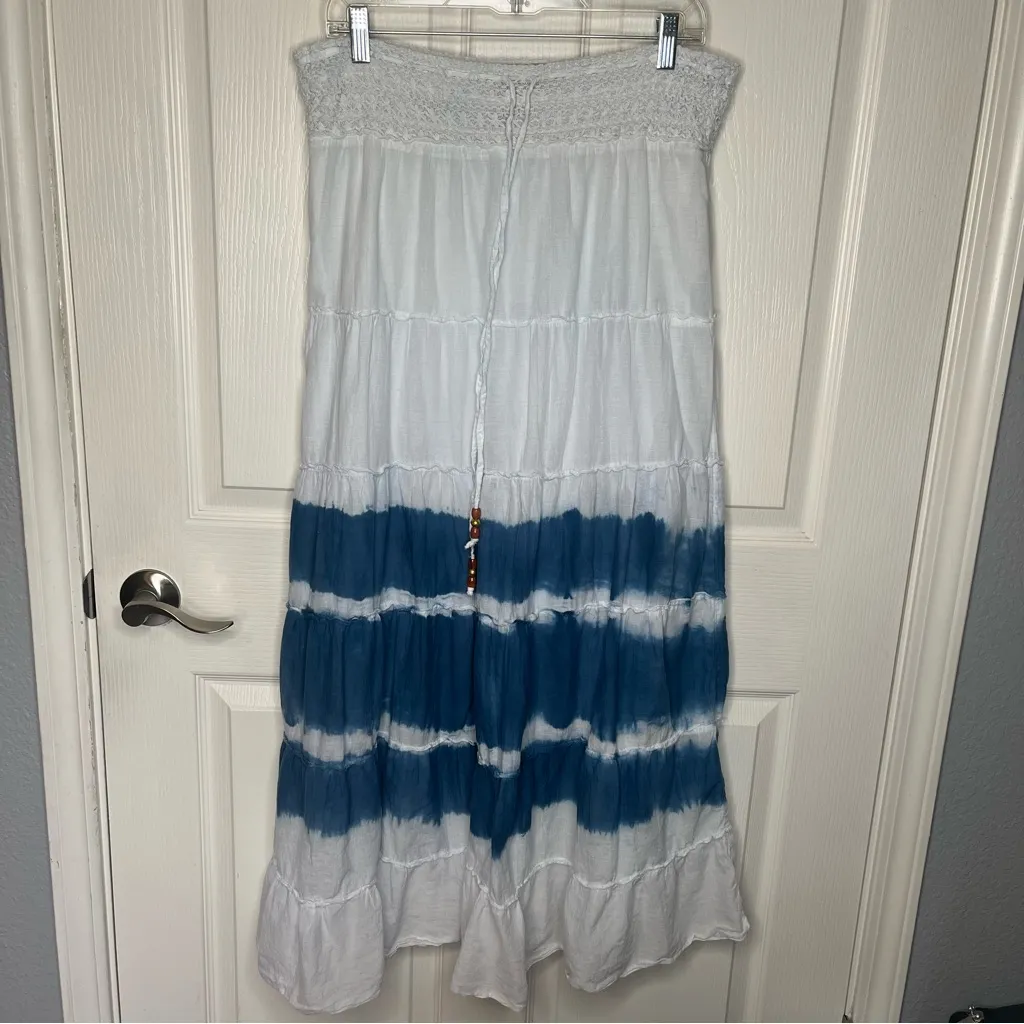 Y2K Wet Seal Maxi Skirt Sz XL Ruffles Tie Dye Stripes White Blue Prairie Skirt - Image 12