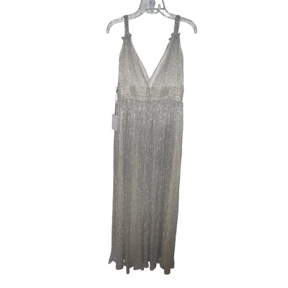 LINI KATHERINE DRESS CHAMPAGNE GLITTER MAXI FORMAL GOWN SLEEVELESS V NECK MEDIUM - Image 4