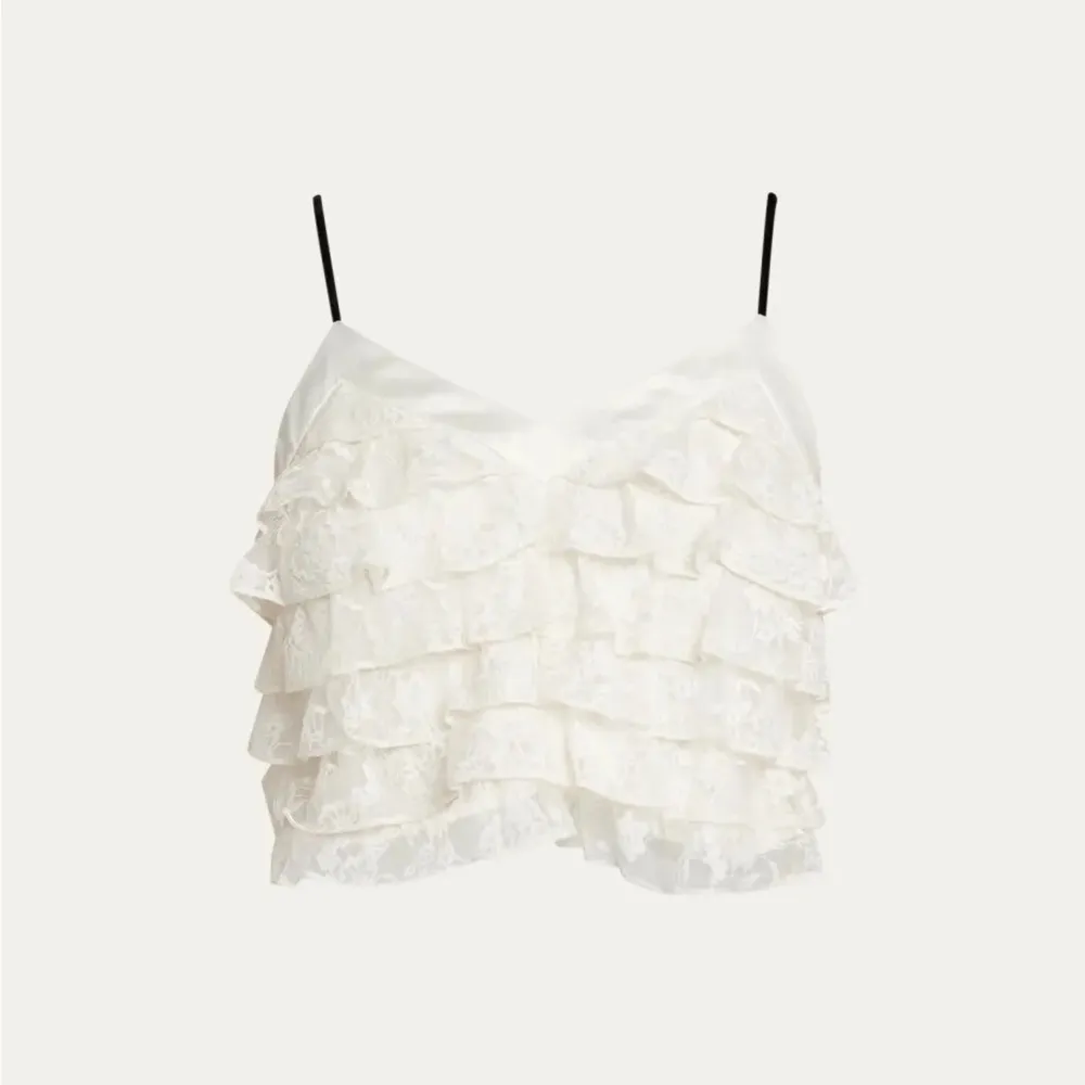 Loveshackfancy White Malt Tiered Ruffle Lace Crop Top - Image 2