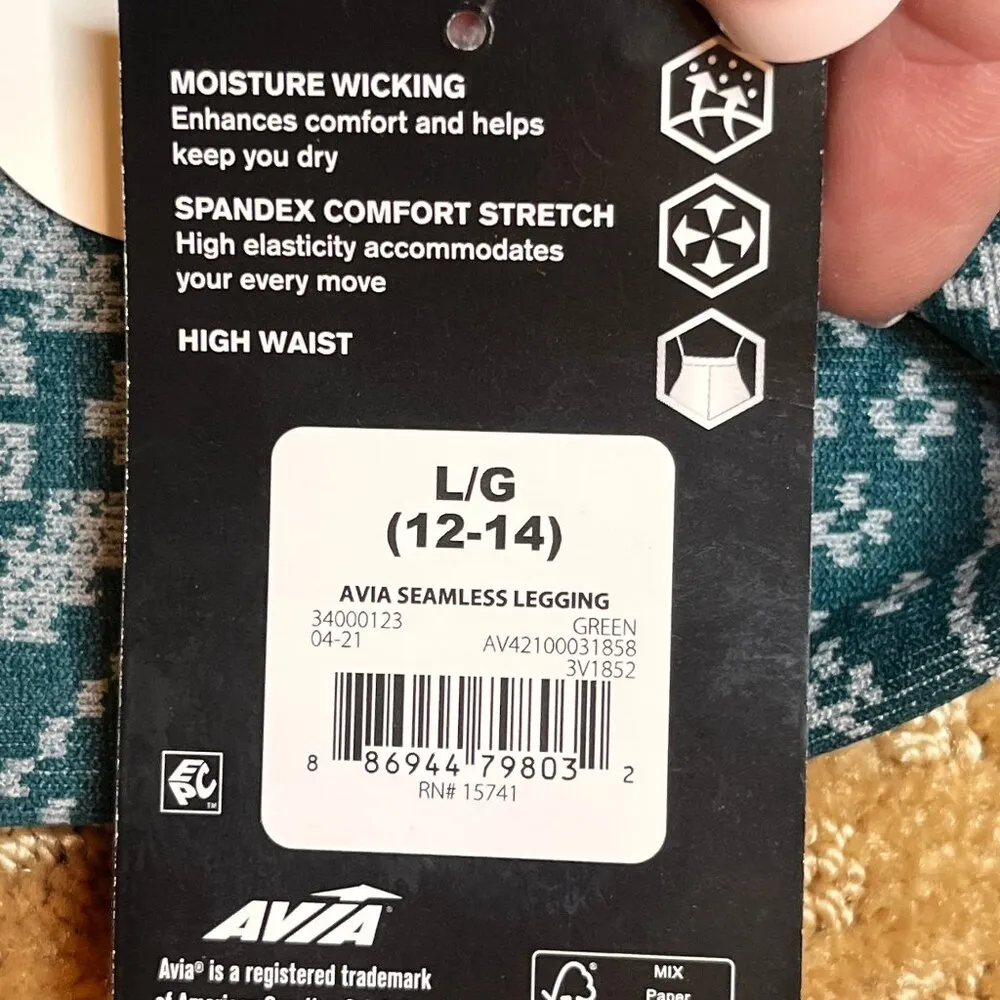 Avia Fair Isle Green Seamless Leggings SZ L 12/14 Cabin Activewear Winter Skiing - Image 7