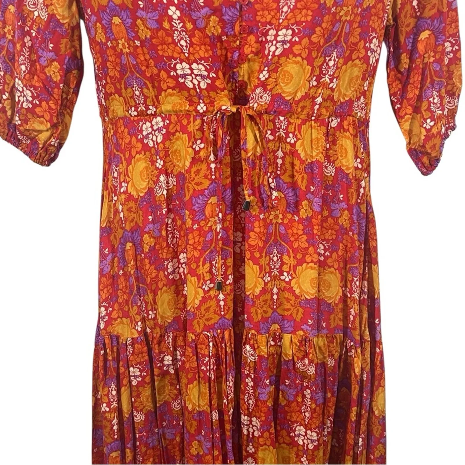 Abel The Label Floral Prairie Boho Maxi Dress Orange Pink Size Small - Image 5