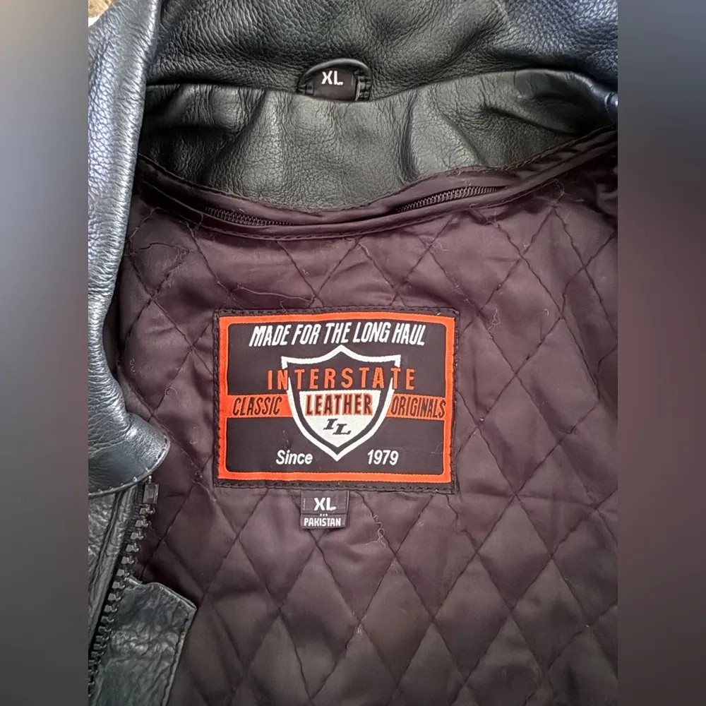 Interstate Leather Black Motorcycle Jacket Red Roses Tassels Fringe Women’s XL - Image 2