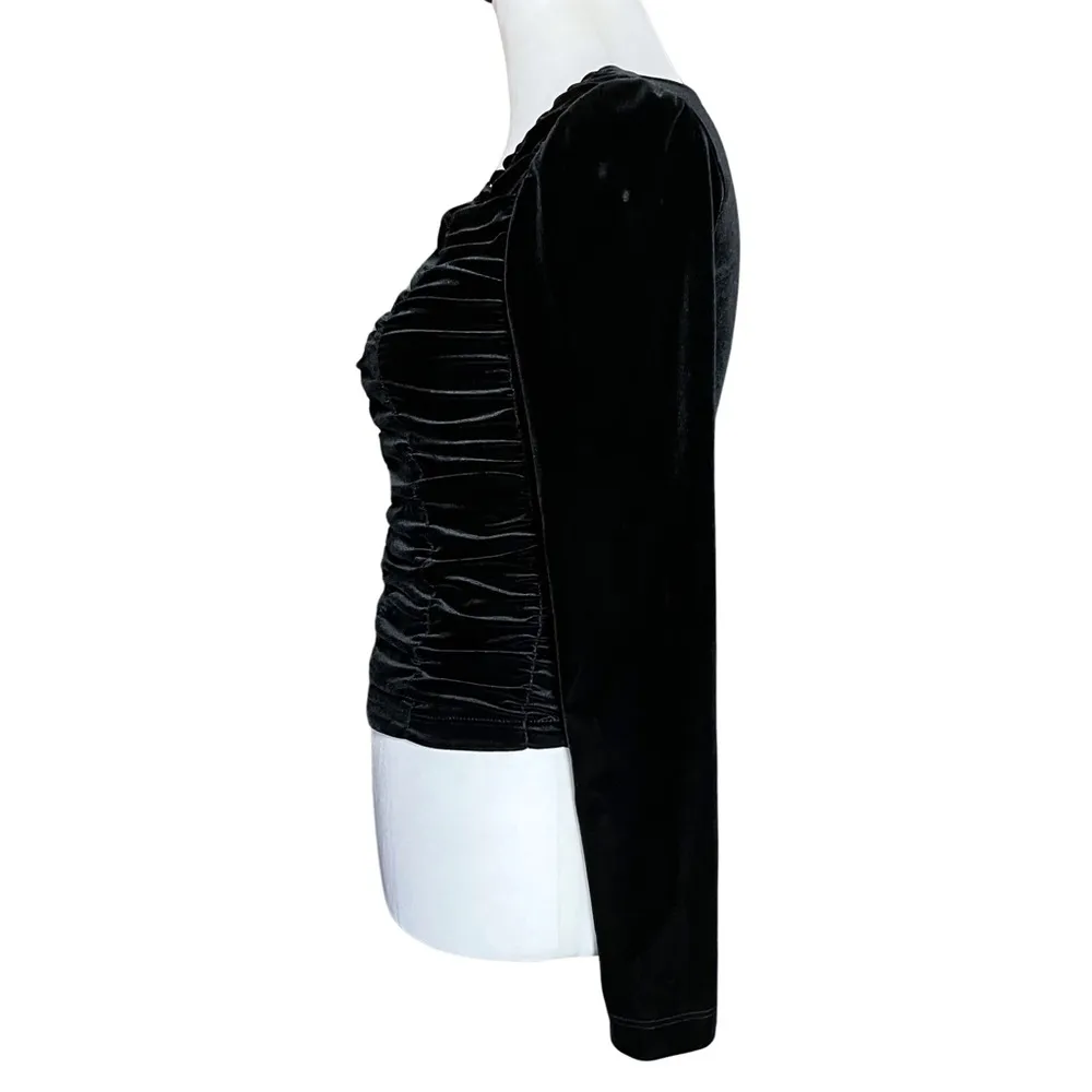 Vintage 80s 90s Black Velvet Gothic Ruched Going Out Top XS Whimsigoth Punk Goth - Image 3