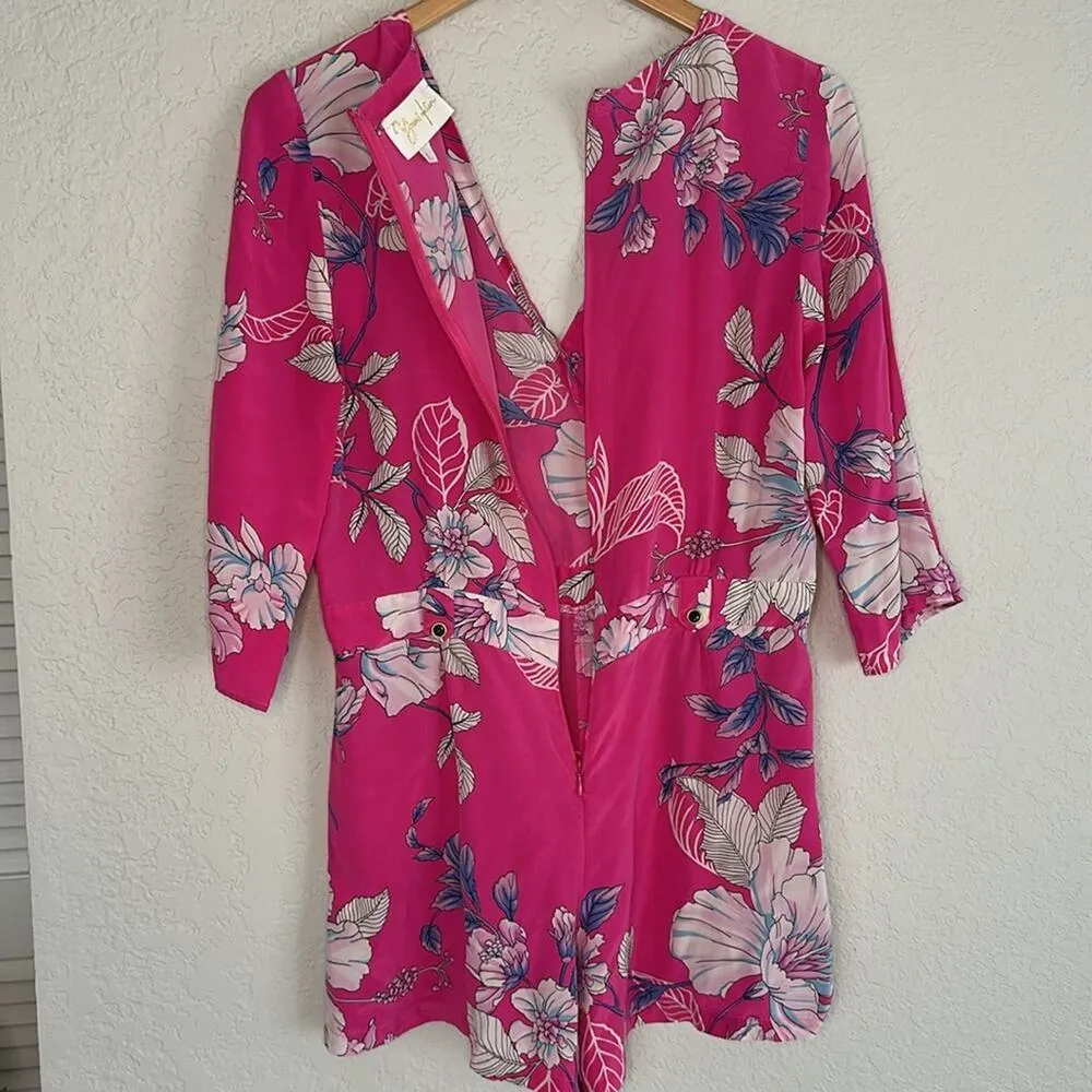 Yumi Kim Pink Floral Romper 100% Silk Colorful Tropical Vacation Resortwear - Image 13