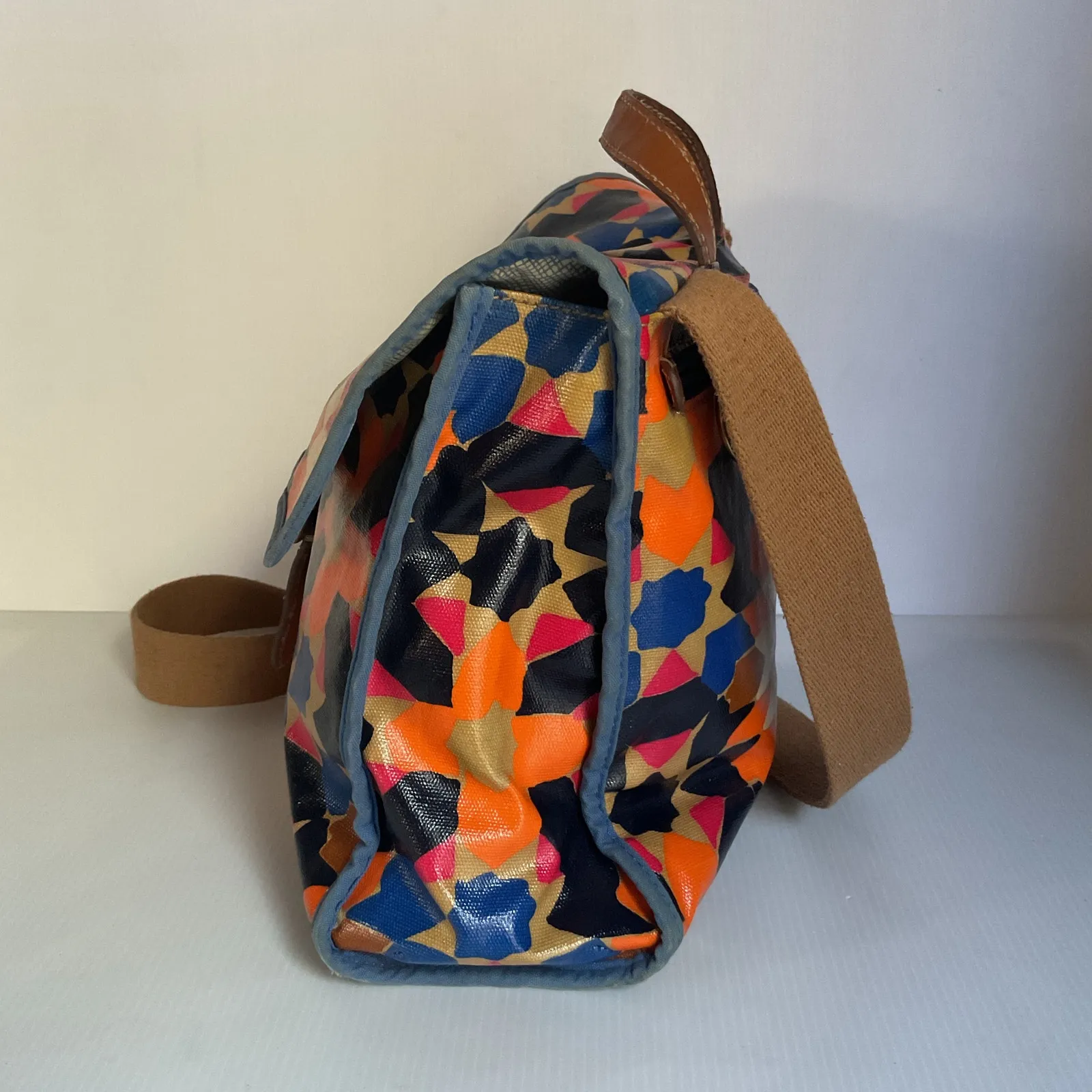 Fossil Multicolor Geometric Crossbody Satchel Bag Leather Trim - Image 3