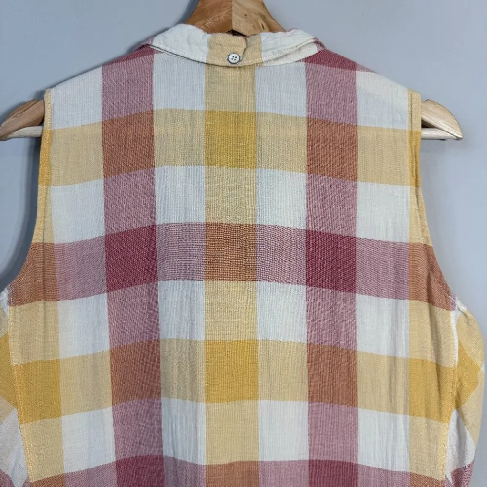 Woolrich Organic Cotton Plaid Collared Mini Dress Women's L Red Yellow Outdoors - Image 8