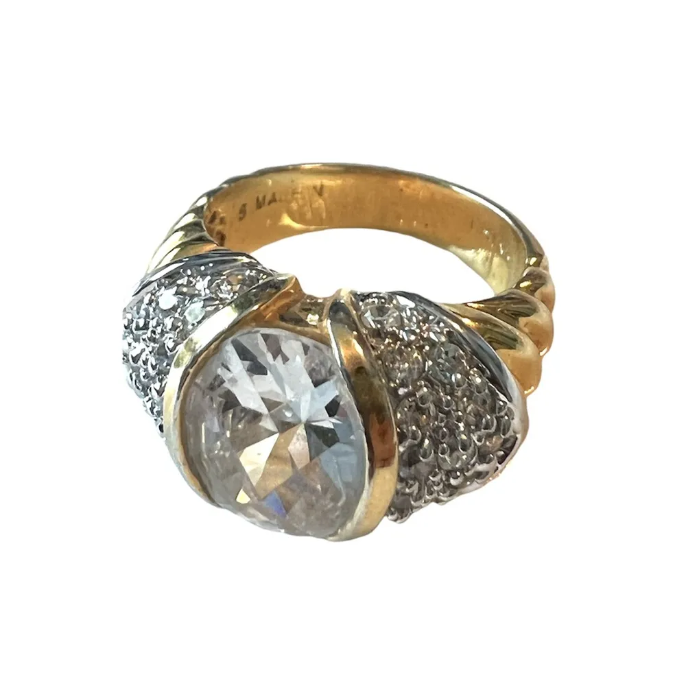 Fancy Golden CZ Cubic Zirconia Statement Cocktail Ring Size 7 - Image 2