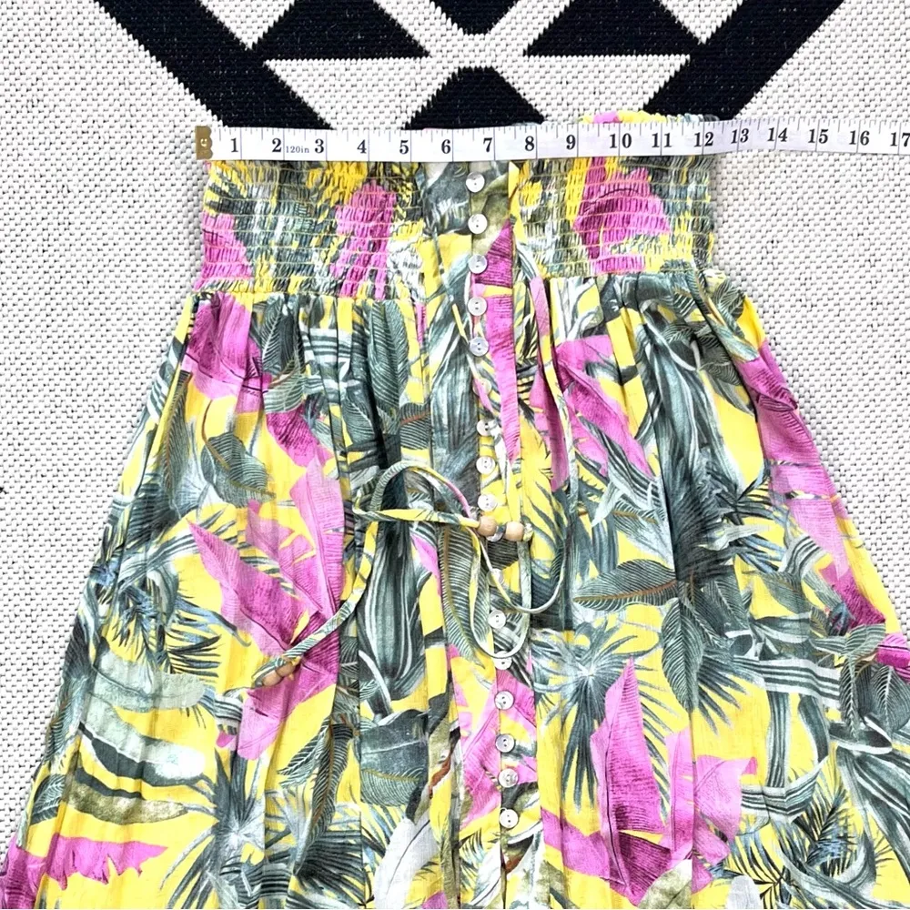 Tropical Floral Button Front Smocked Waist Maxi Skirt Large - Image 2