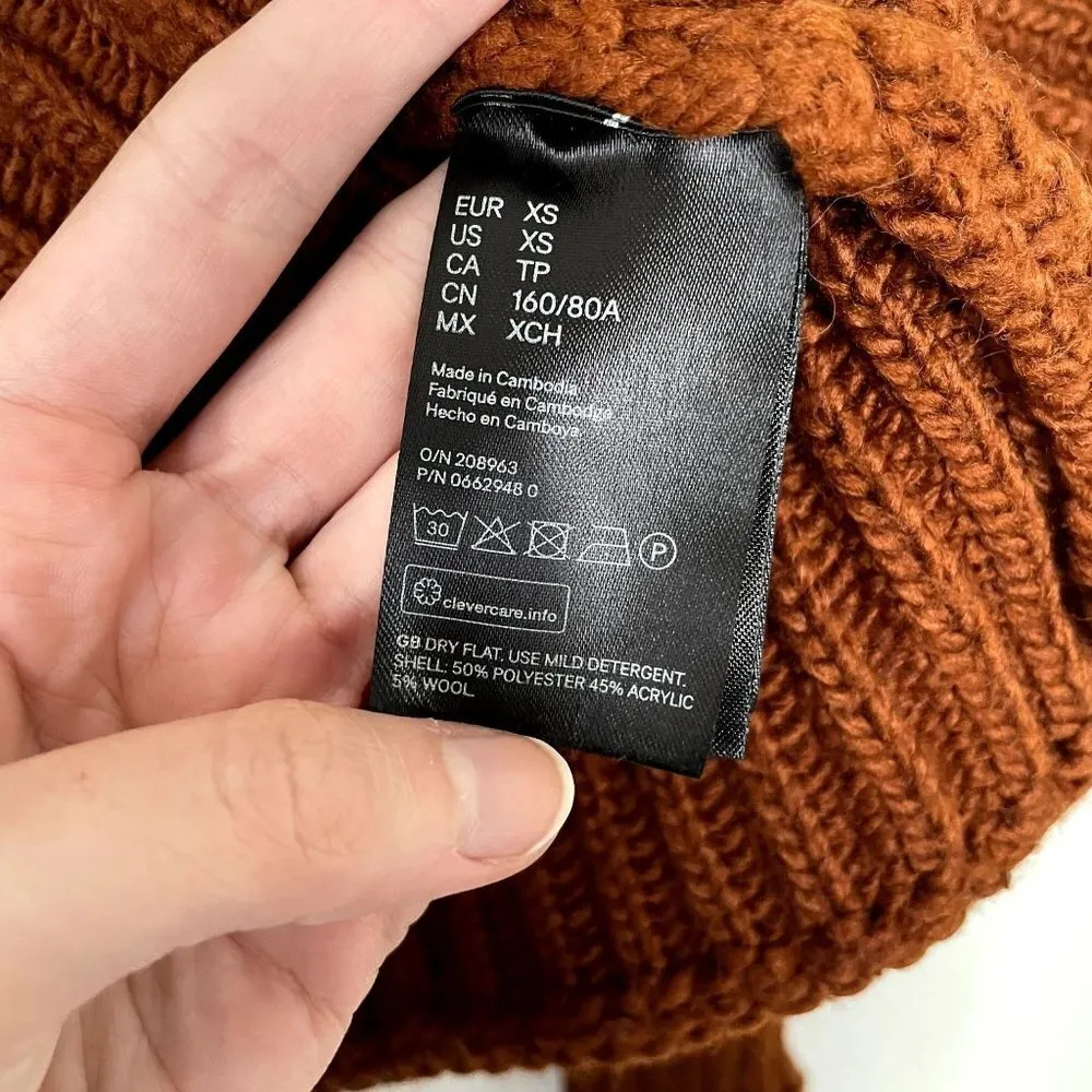 H&M knit sweater comfortable casual thick warm turtleneck style coral orange - Image 5