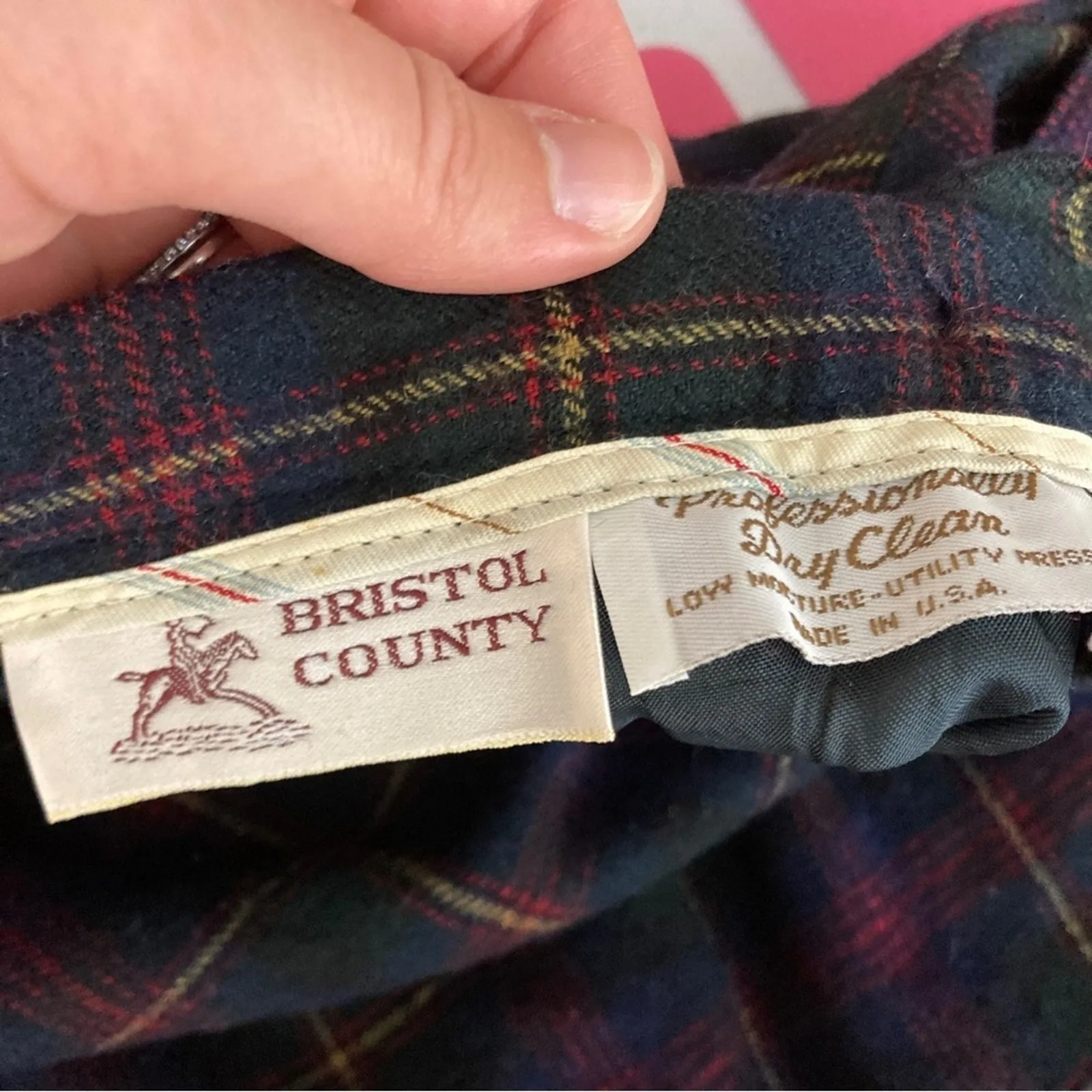Bristol County | Vintage 100% Wool Plaid Skirt Made in USA Green Size 10 - Image 2