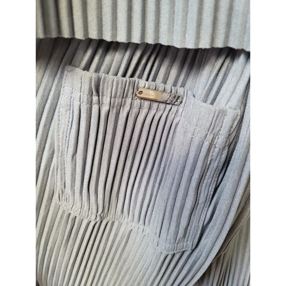 MANIER E DE VOIR 2 Piece Suit Womens Size 12 Blue Striped Short Sleeve Mock Neck - Image 15