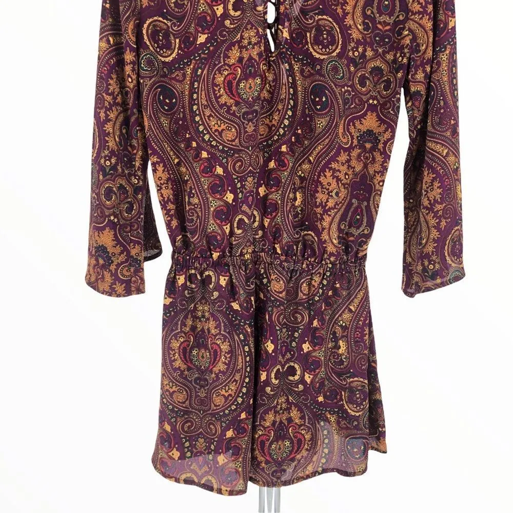Show Me Your Mumu Burgundy Paisley Tillie Tie Romper Sheer Playsuit size Small - Image 8