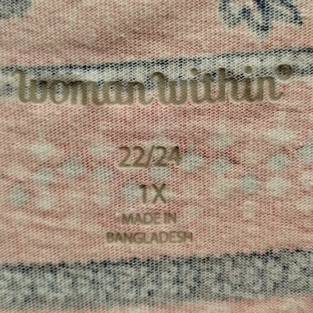 Woman Within Size 1X (22/24) Light Red/Pink Multi-Pattern Short Sleeve T-Shirt - Image 5