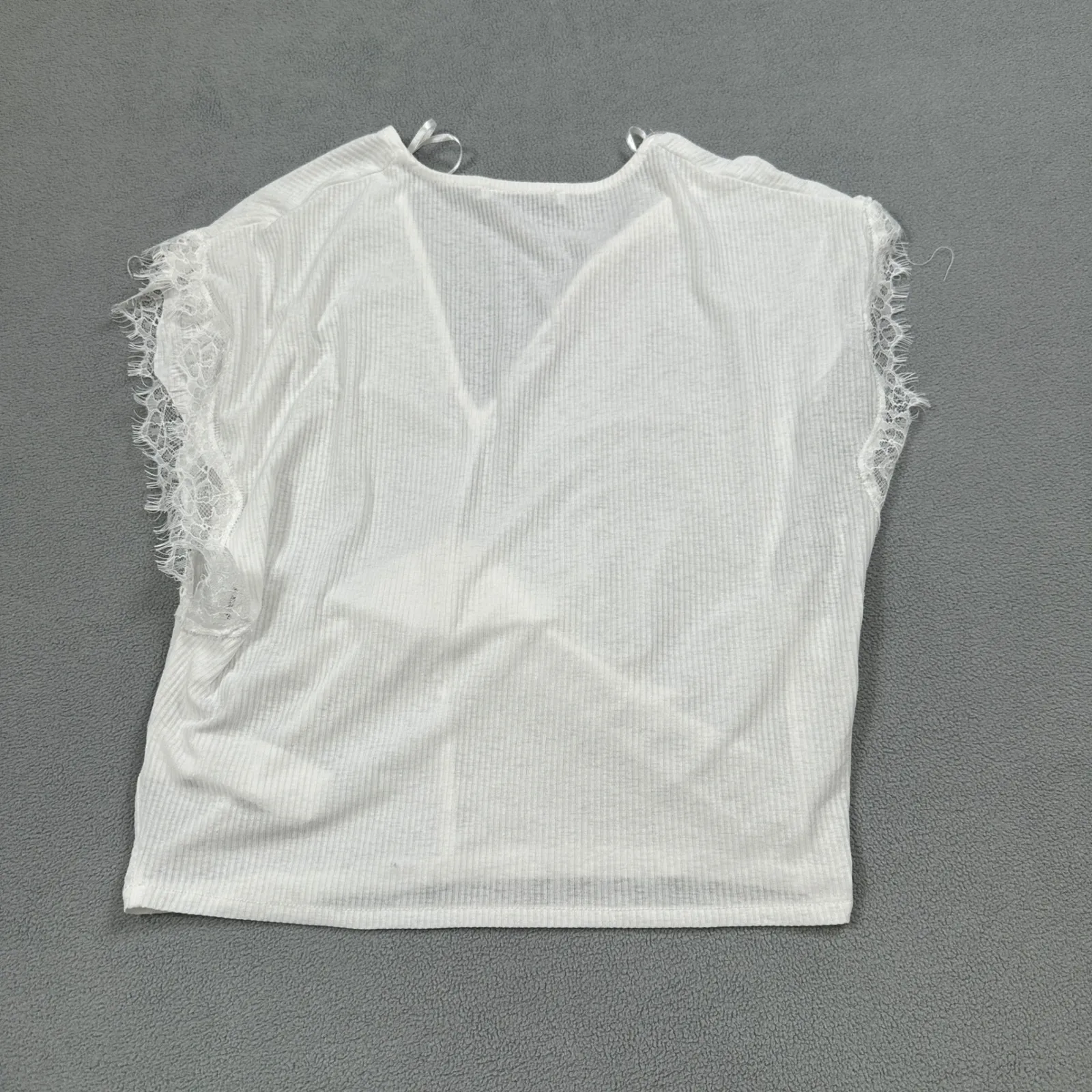 Zara Top Womens S White Ribbed Lace Trim V-Neck Sleeveless Stretch Camisole - Image 2