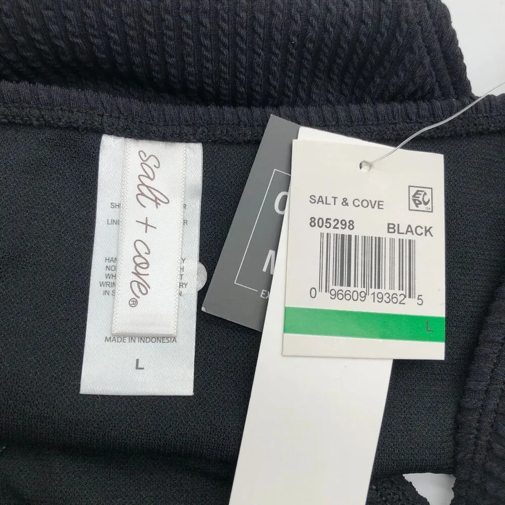 Salt + Cove Juniors' Textured Hipster Bikini Bottoms Black L Size undefined - Image 5