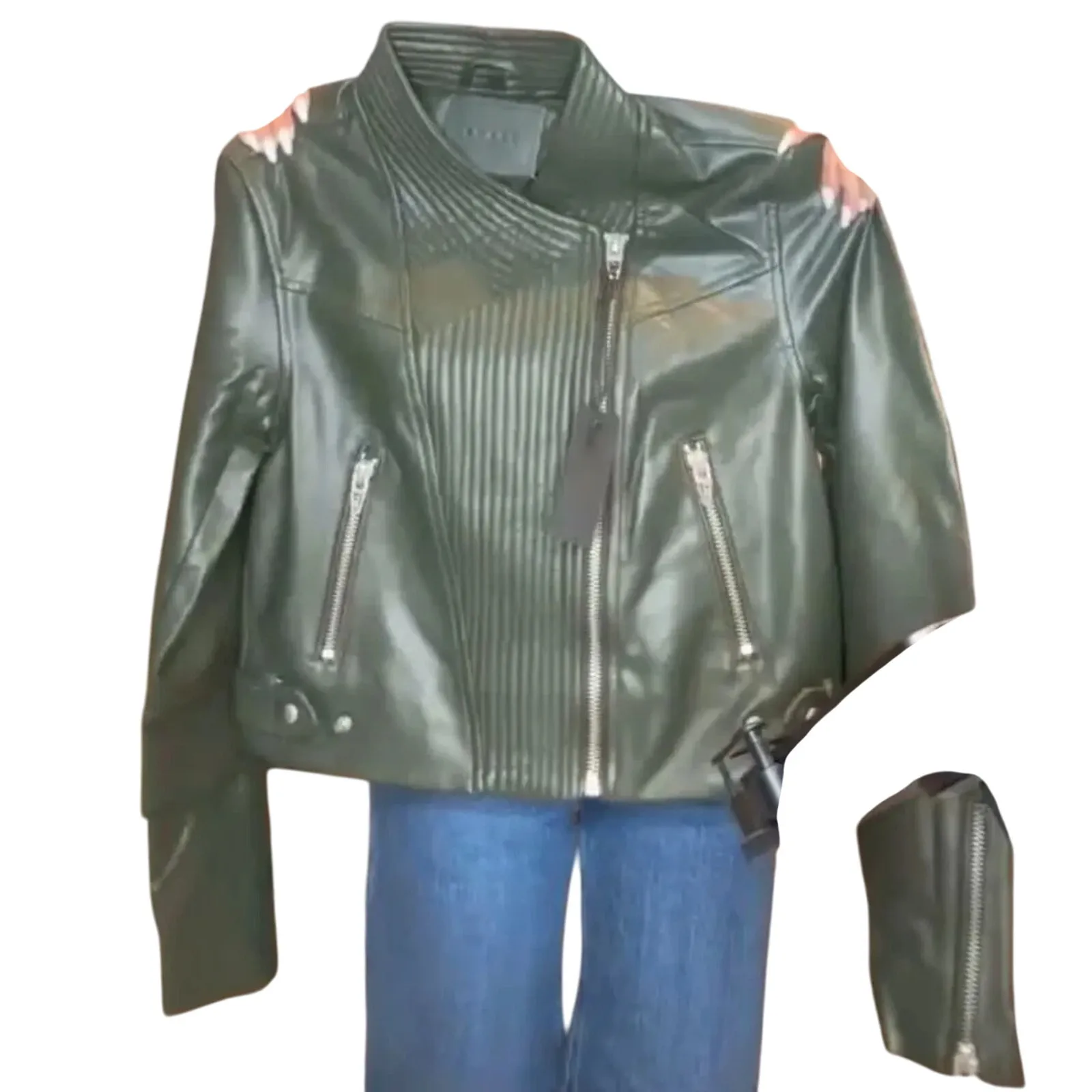 BLANK NYC / BlankNYC Olive Quilted Detail Moto Jacket, Size S, New with Tag - Image 4