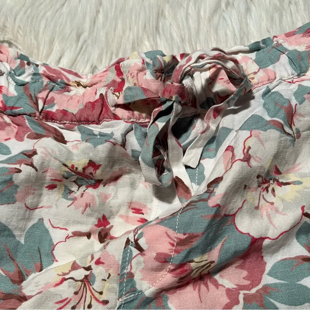 Loft Linen Shorts White Pink Turquoise Floral XL - Image 4