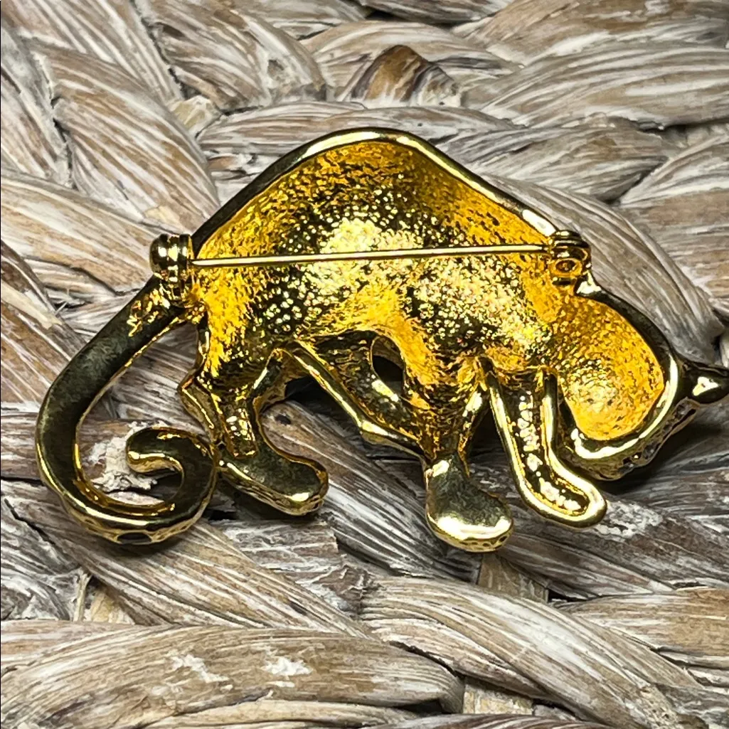 Gold Tone and Black Enamel Leopard Brooch - Image 3