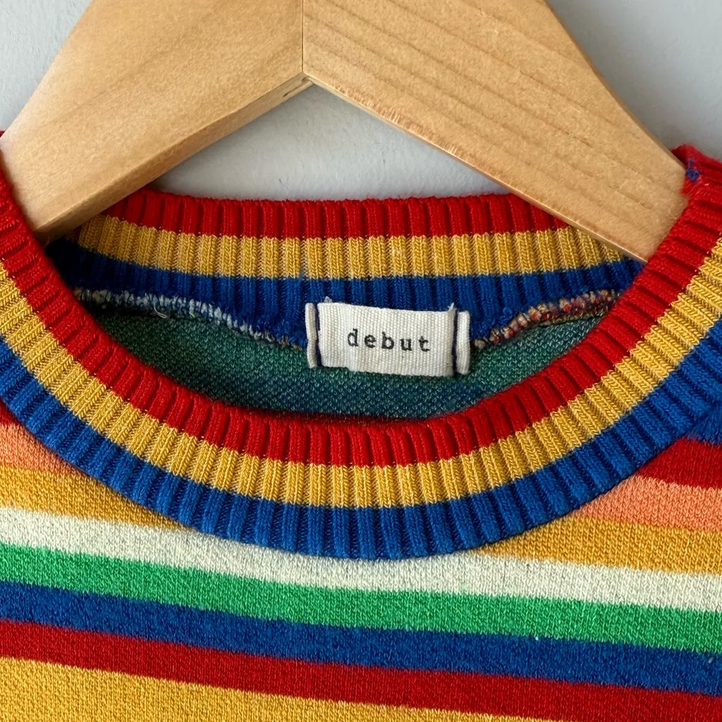 Debut Rainbow Retro Striped Cropped Sweater - Image 3