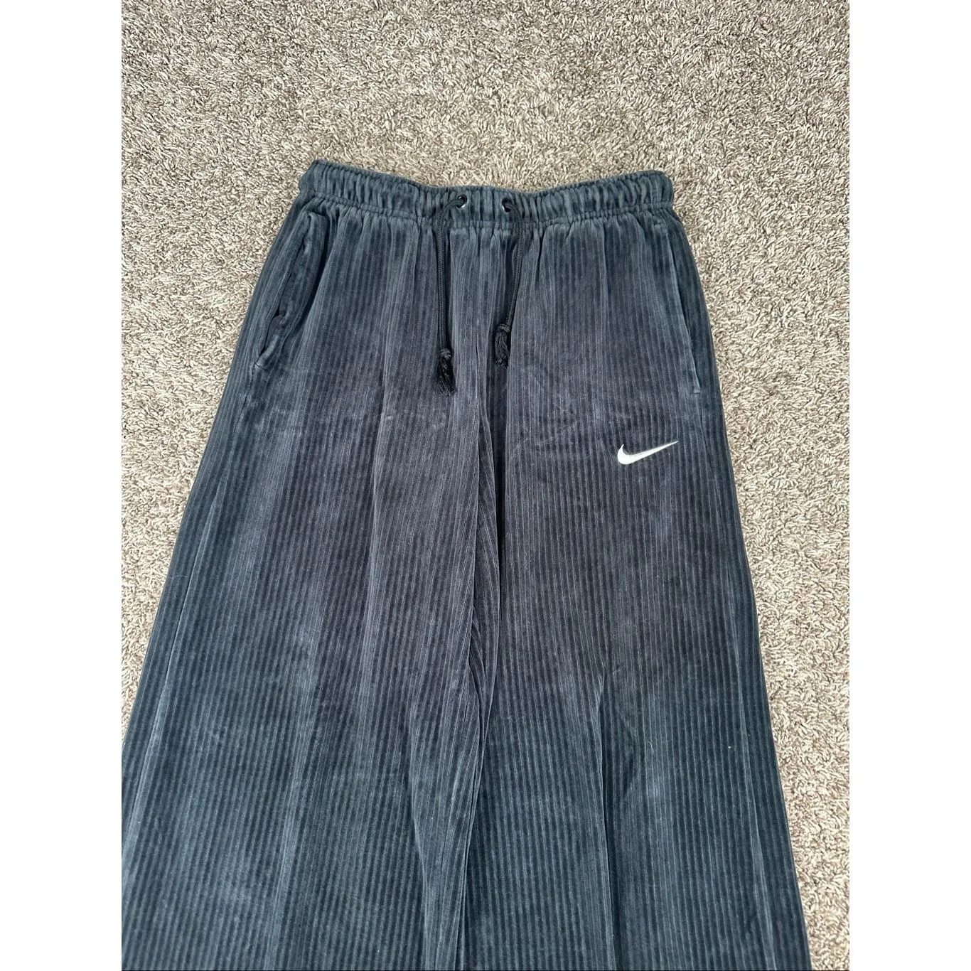 Nike Sportswear Velour Wide-Leg Pants Sweatpants Pull on Ribbed Black Women’s S - Image 10