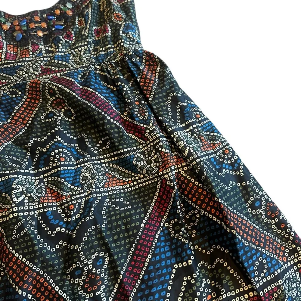 Anna Sui Anthropologie Tesserae Mosaic Beaded A-Line Dress Tribal Party Size 10 - Image 4