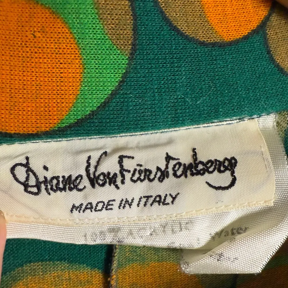 Vintage Diane von Furstenberg 70’s Green Geometric Circle Zip Up Top Size M - Image 12