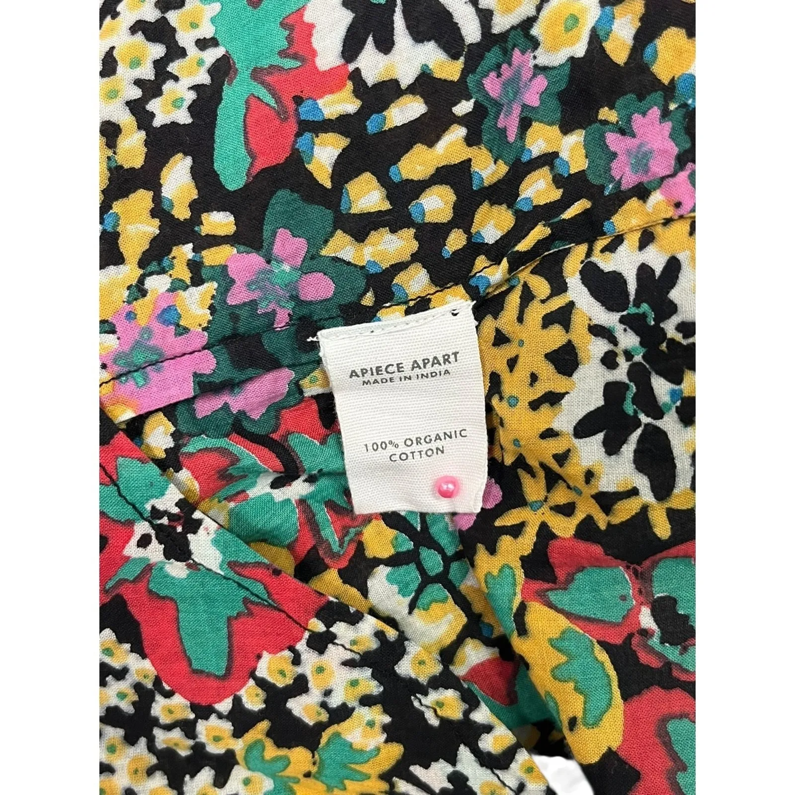 Apiece Apart Dress Womens XS Black Floral Organic Cotton Puff Sleeve Boho Summer - Image 5