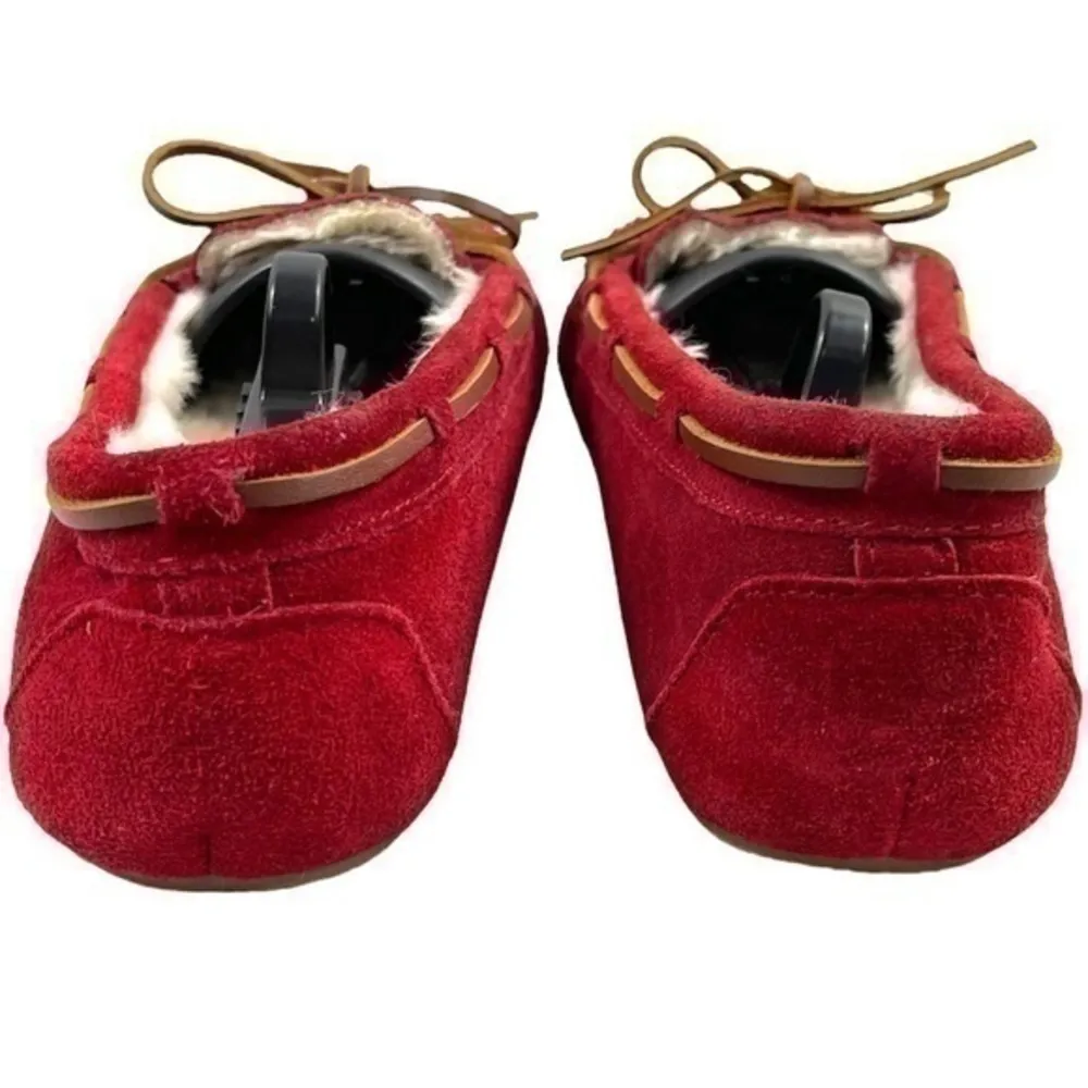 Minnetonka 40395 Women Red Suede Faux Fur Lining Moccasin - Image 4