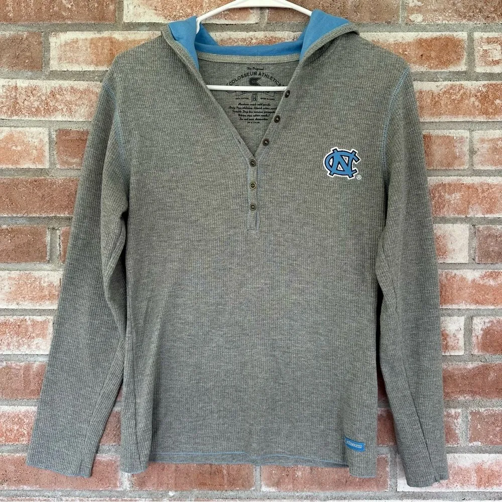 UNC North Carolina Hooded Henley Shirt Women’s Medium Gray Blue College - Image 1