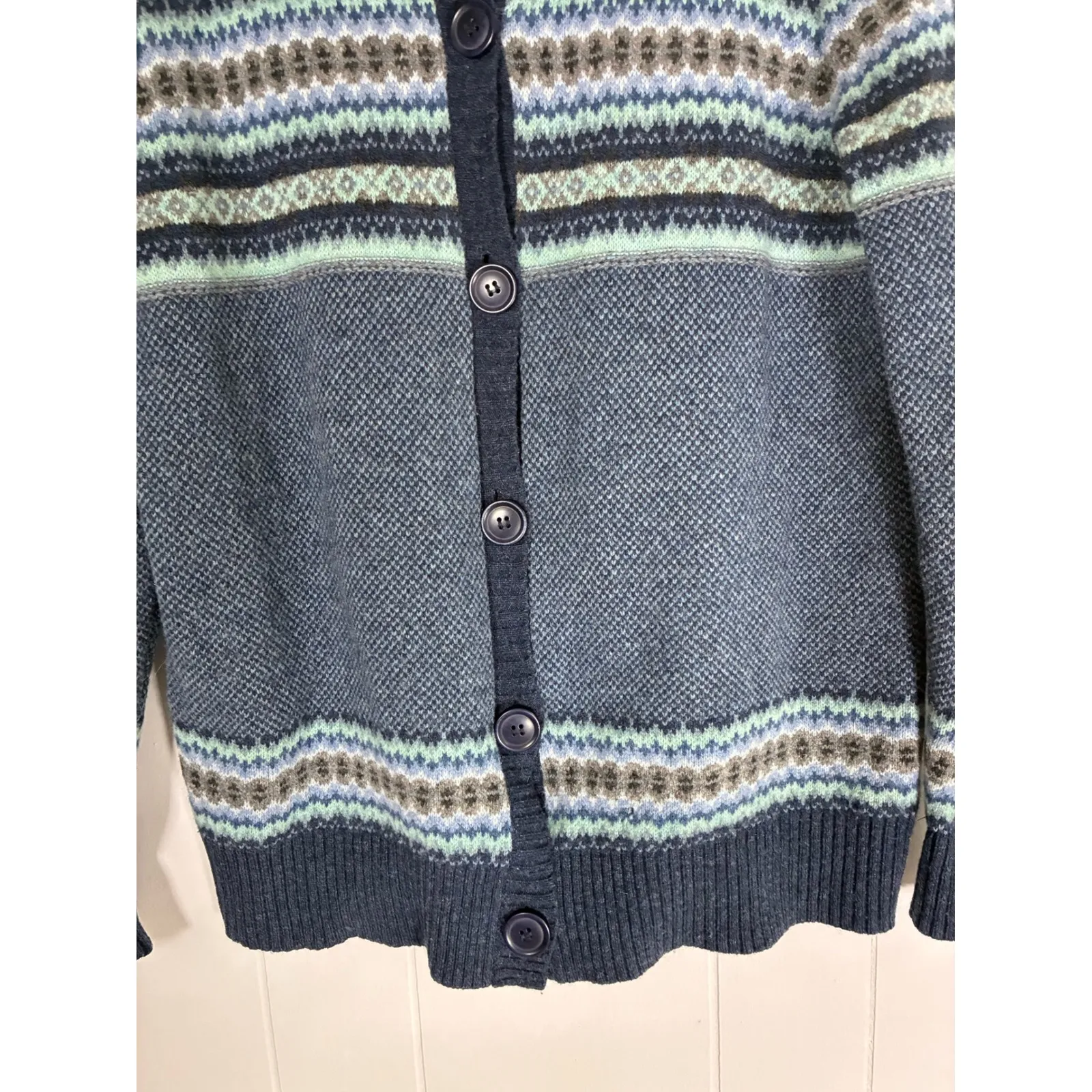 LLBean Women XL Fair Isle Knit Button Front Cardigan Sweater 100% Lambswool Blue Size undefined - Image 5