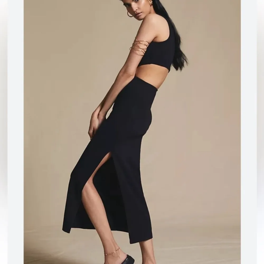 New Anthropologie Sundry Cutout Midi Dress in Black Noir Size Medium - Image 2