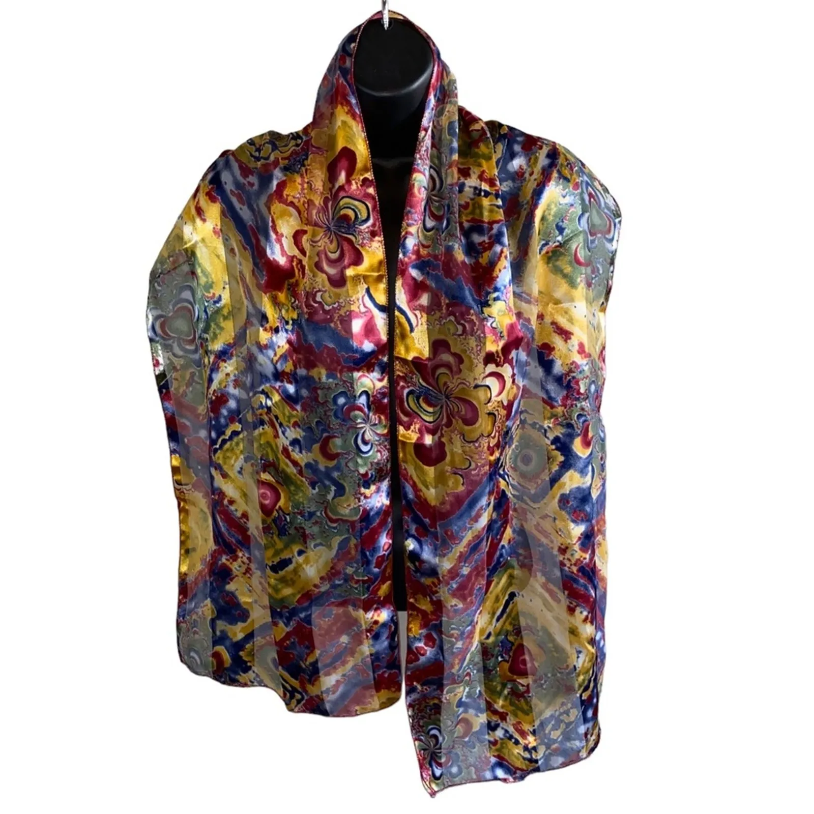 Abstract Multicolor Lightweight Scarf Wrap Artistic Swirl Print Statement Gold - Image 2
