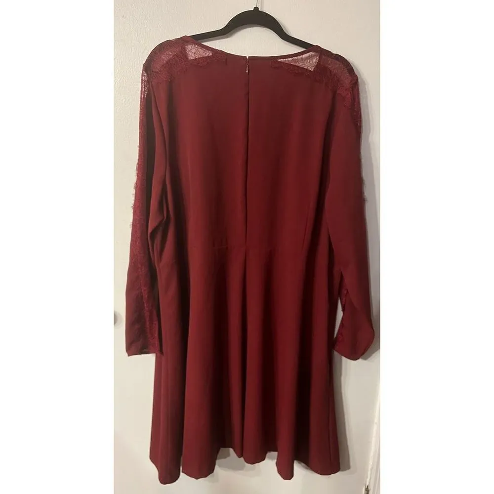 Lane Bryant Plus Size 22/24 Burgundy Swing Dress Knee Length‎ Eyelash Lace Women - Image 2