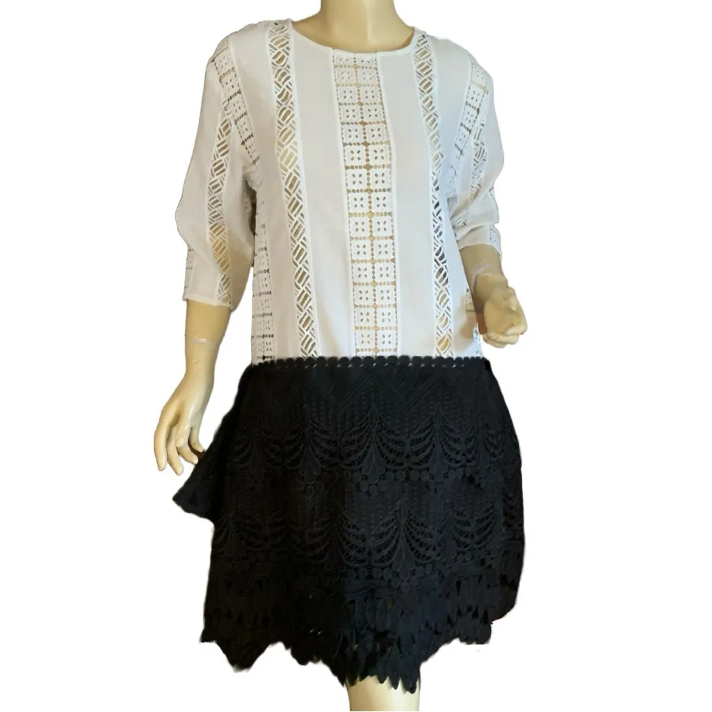 ENDLESS ROSE BLACK & WHITE COLOR CONTRAST BLOCK LACE DRESS (M) - Image 4