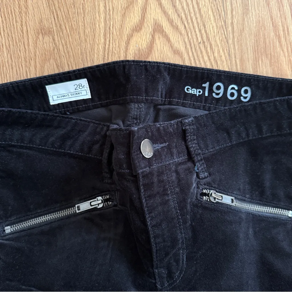 Gap 1969 Womens Always Skinny Velvet Pants Size 28R Black Zipper Accents - Image 7