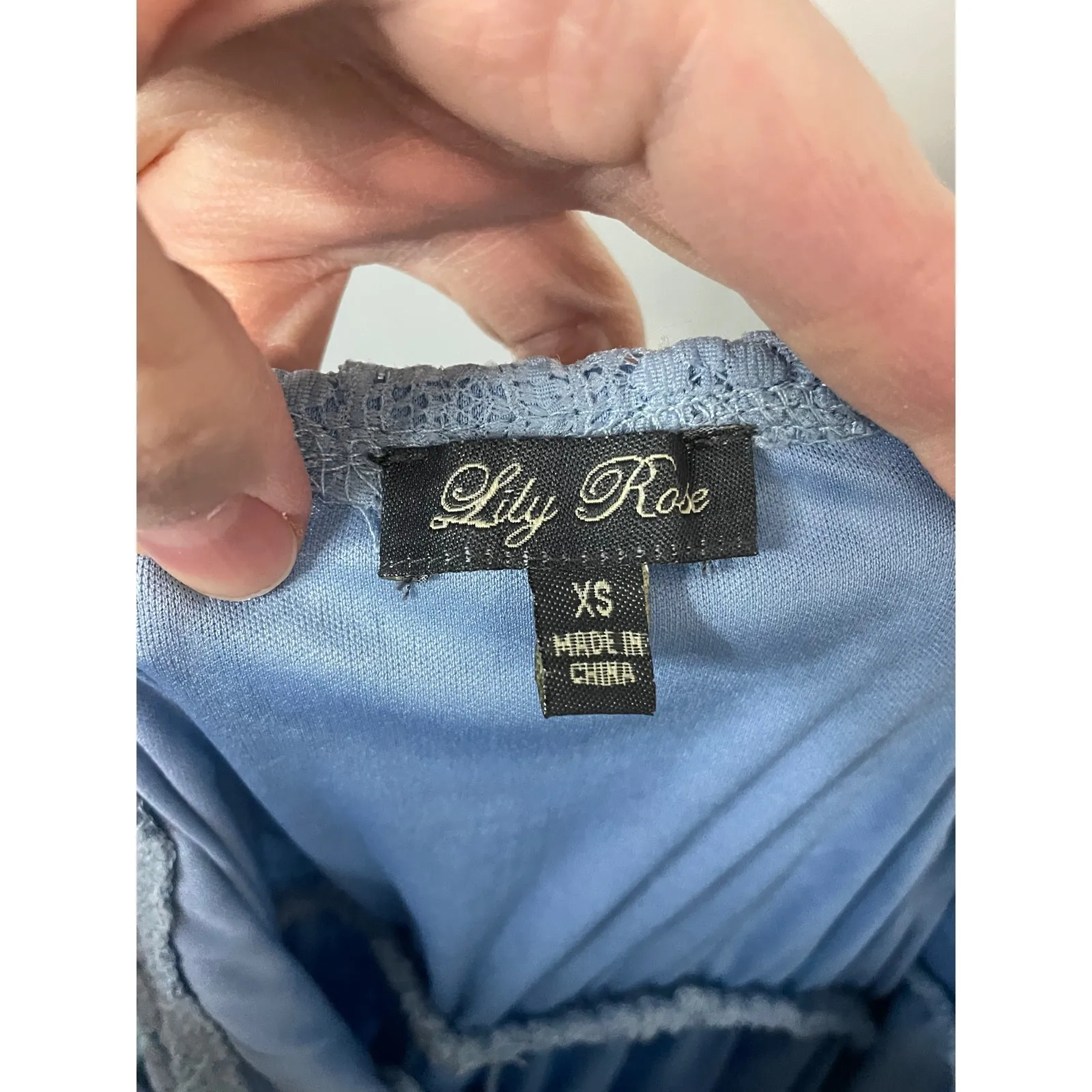 Lily Rose Blue Lace Midi Dress Flutter Sleeve Smocked Bodice Ruffle Hem XS - Image 7