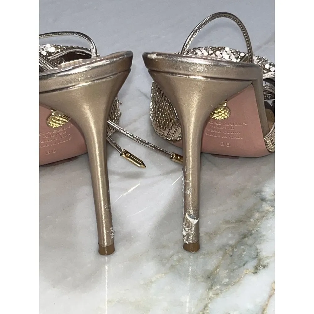 AQUAZZURA Metal Twist 105 Sandal in Satin Gold 36 Womens High Heels Size 5 - Image 8