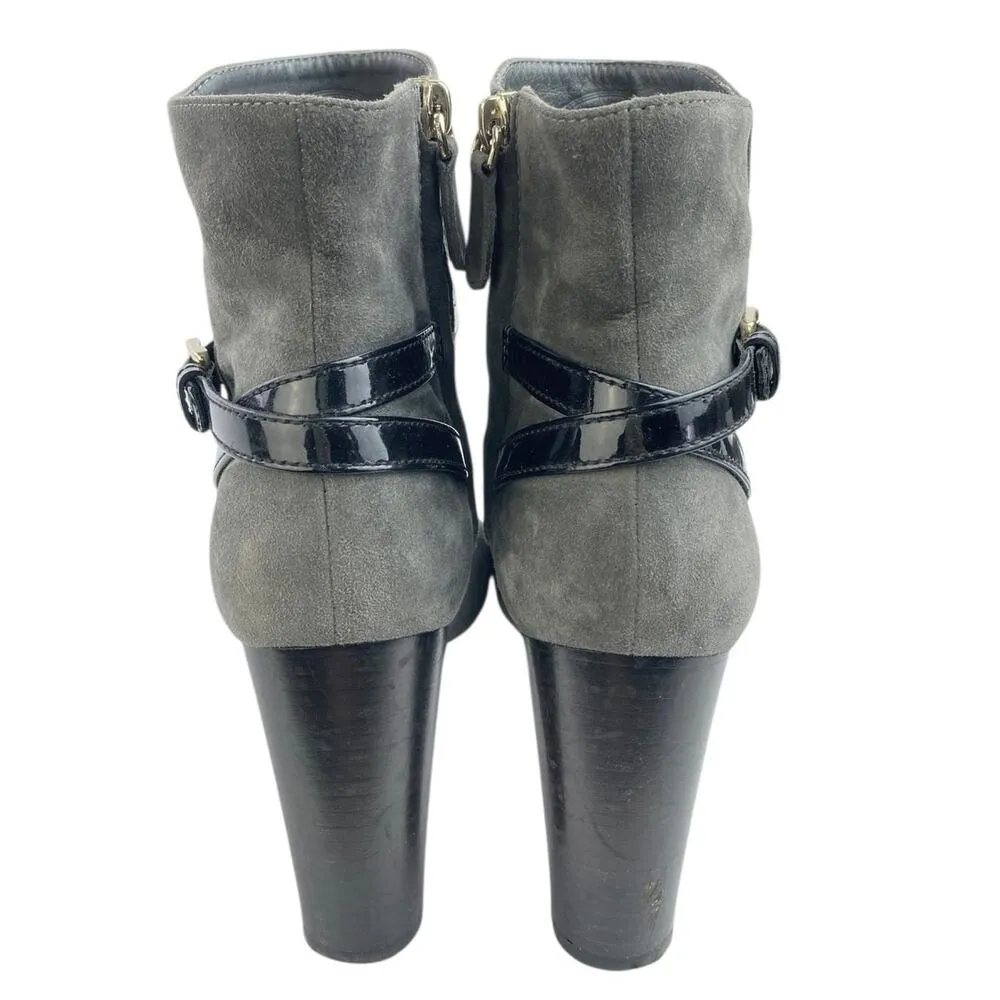 Tod's Women's Gray Suede Leather Block Heel Buckle Strap Ankle Boots 38.5 US 8 - Image 3