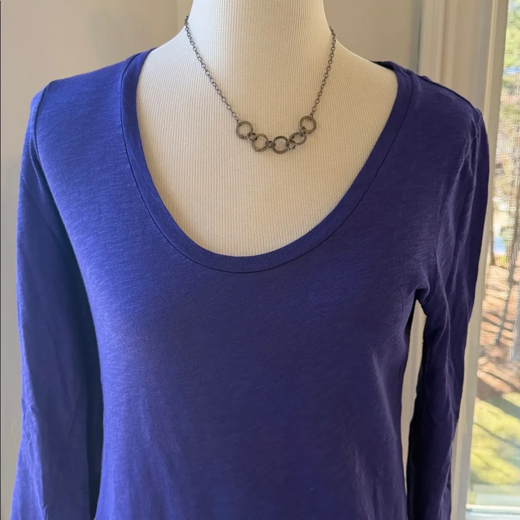 J Crew Purple Vintage Cotton 3/4 Sleeve Scoop neck Tee, Medium, Like New - Image 2