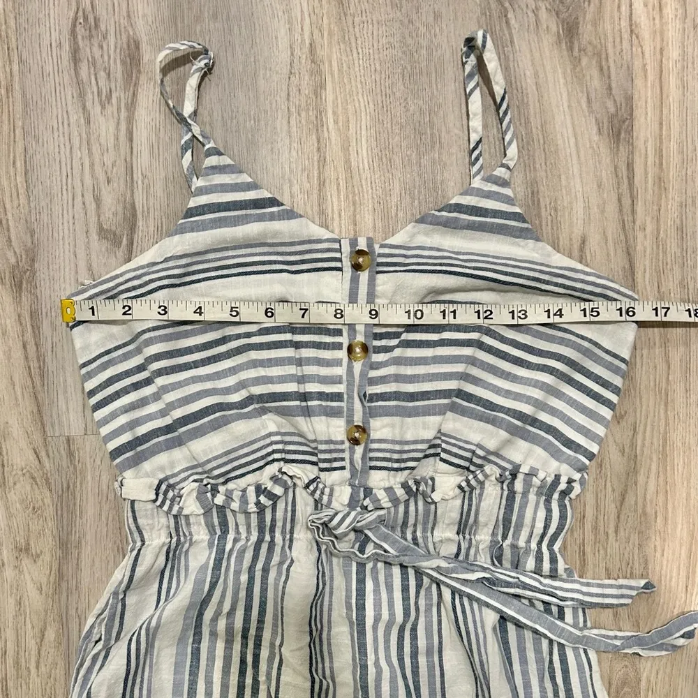 Japna Sleeveless Cotton Sundress Blue White Stripe Belted Waist Buttons Size M - Image 3