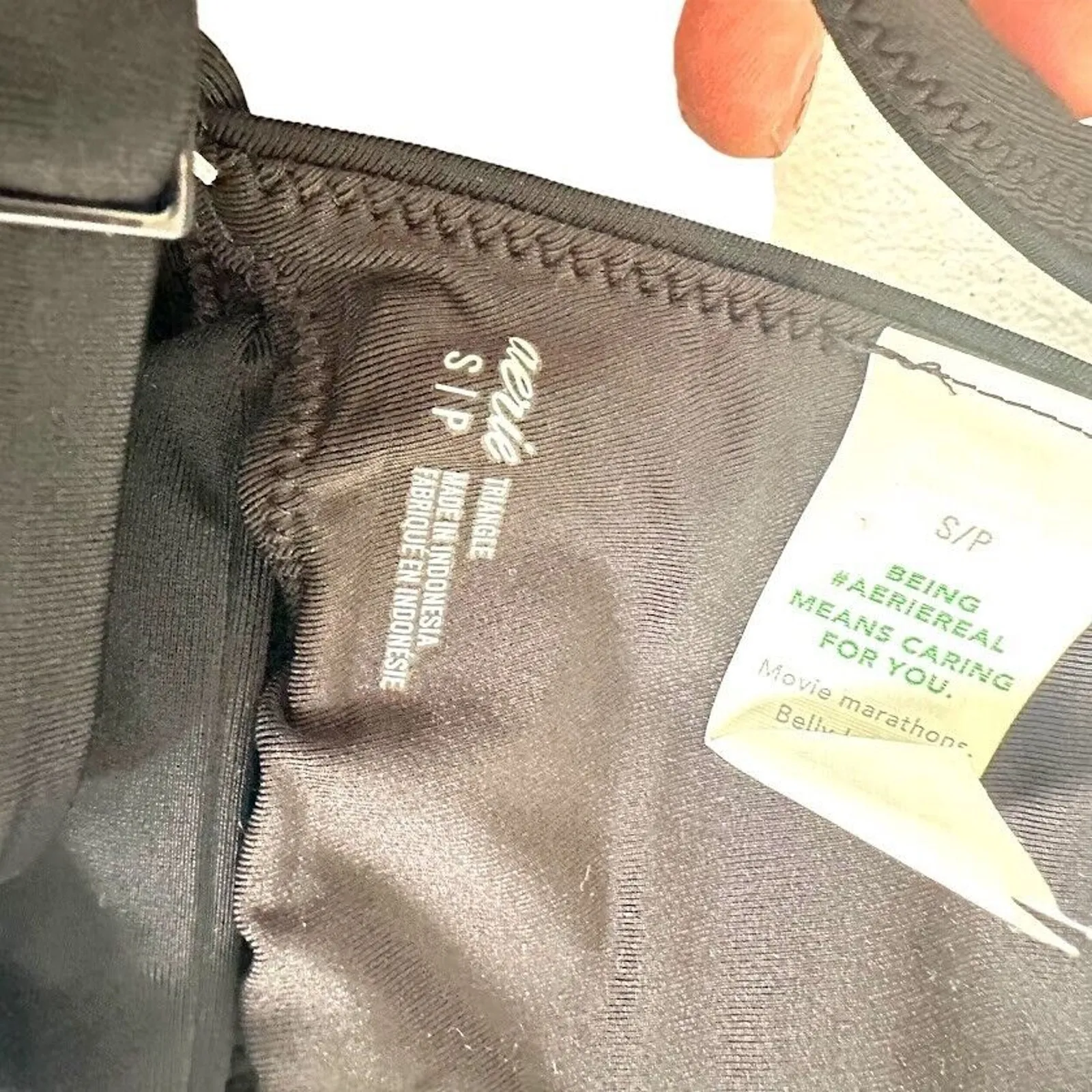 Aerie Swim Bikini Top Size Small Solid Black Tie Back Adjustable Strap NWT - Image 5